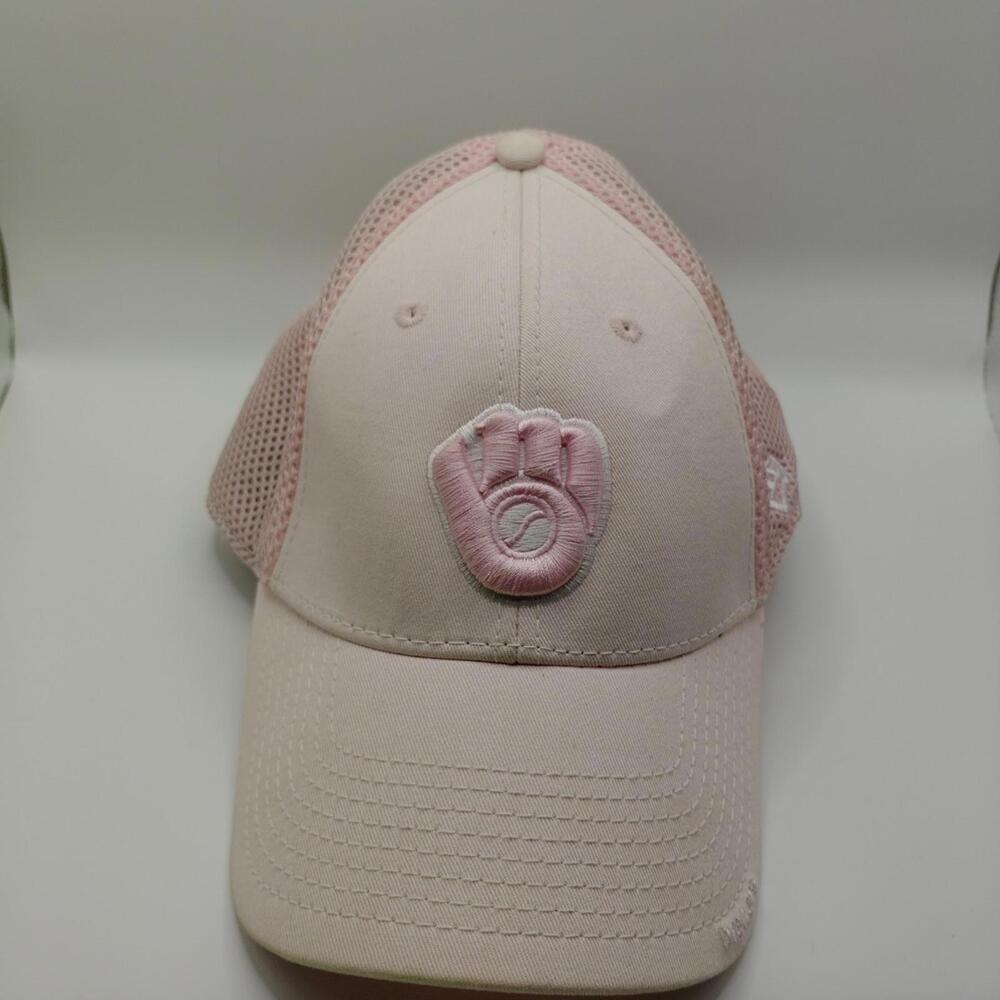 Women's Milwaukee Brewers Pink Fitted Mesh Hat New Era Fits Gen Merch